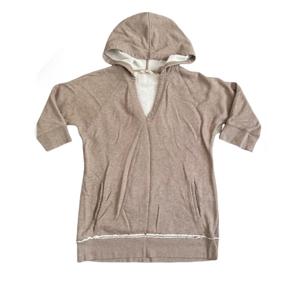 Soft Surroundings Womens XS Brown Terry Knit Hooded Half Sleeve Sweatshirt